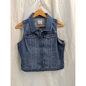 Old Navy Womens Denim Vest Sleeveless BLUE Wash, button closure Size M J2